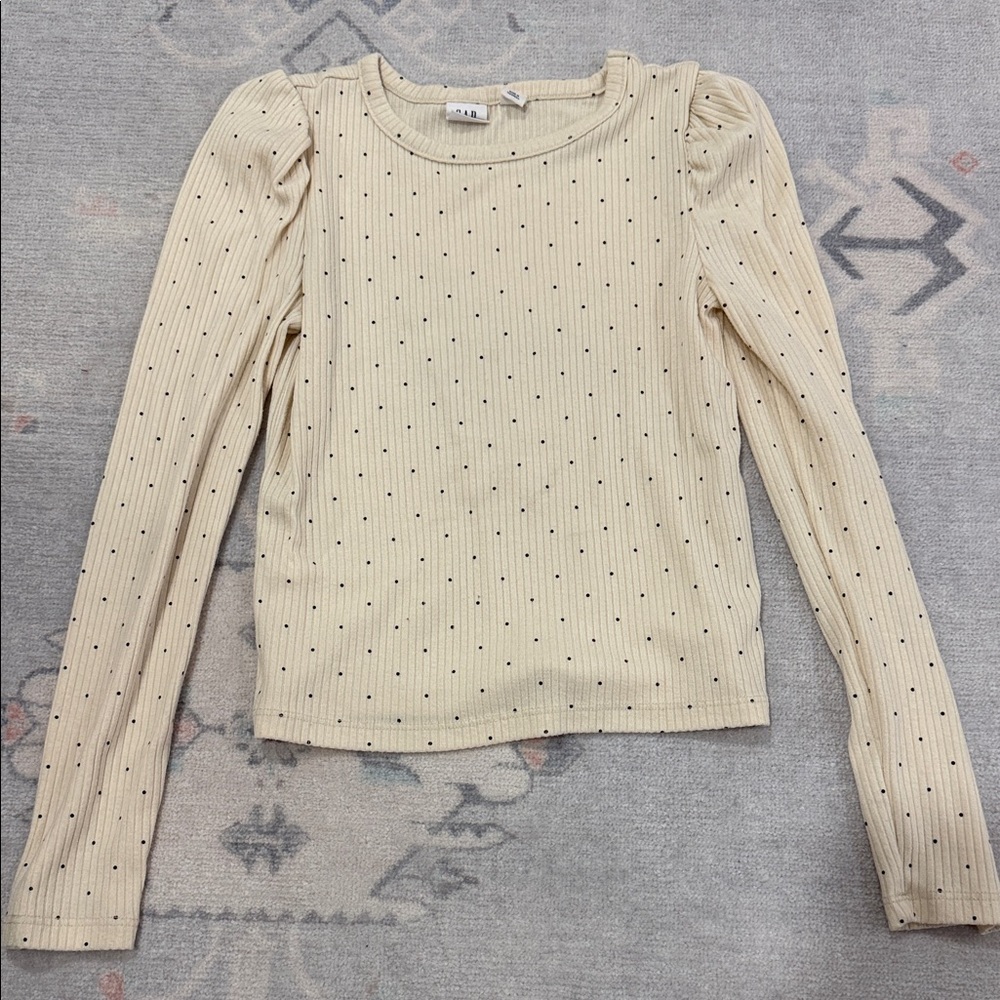Zara Beige Ribbed Top with Black Dots